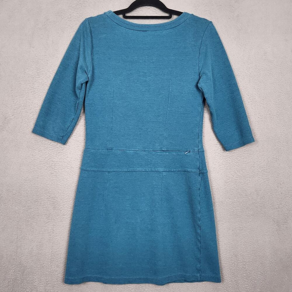 Toad&Co Nixi Dress Womens Medium Blue 3/4 Sleeve Knit Zip Pocket Casual Travel
